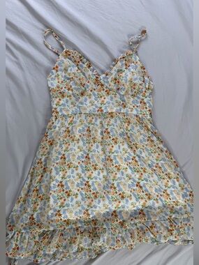 Fashion Nova White Mini Dress with Orange & Blue Floral Print